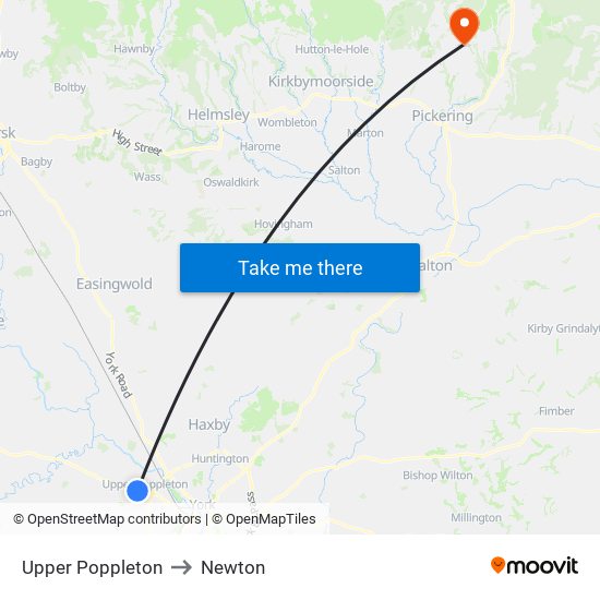 Upper Poppleton to Newton map