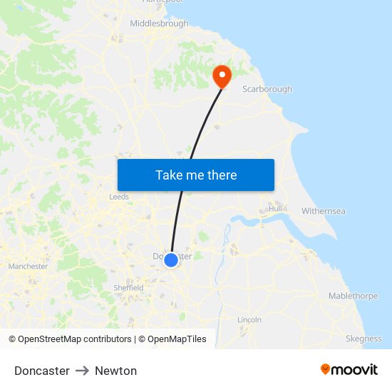 Doncaster to Newton map