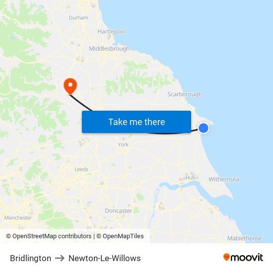 Bridlington to Newton-Le-Willows map