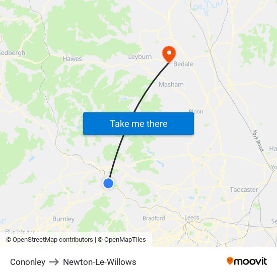 Cononley to Newton-Le-Willows map