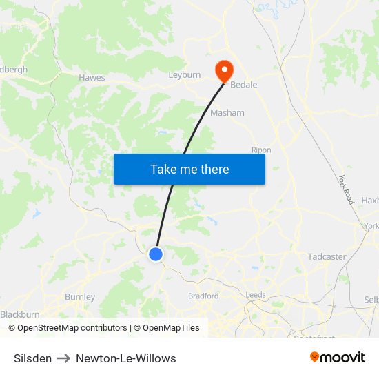 Silsden to Newton-Le-Willows map