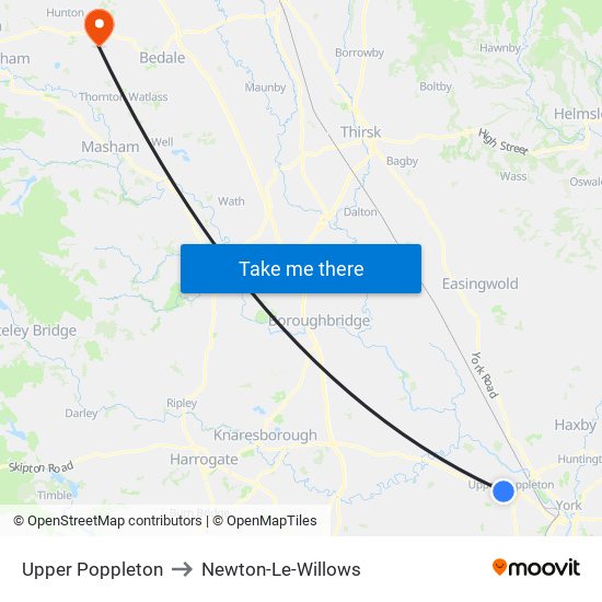 Upper Poppleton to Newton-Le-Willows map