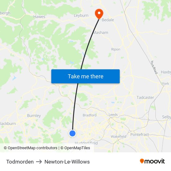 Todmorden to Newton-Le-Willows map