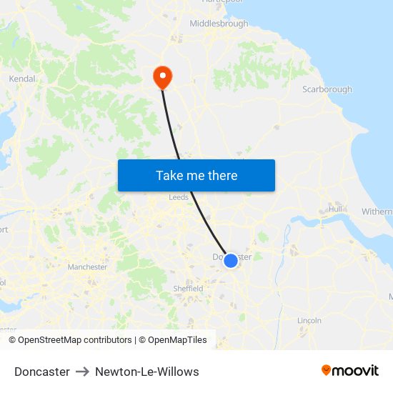 Doncaster to Newton-Le-Willows map