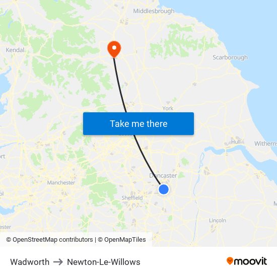 Wadworth to Newton-Le-Willows map