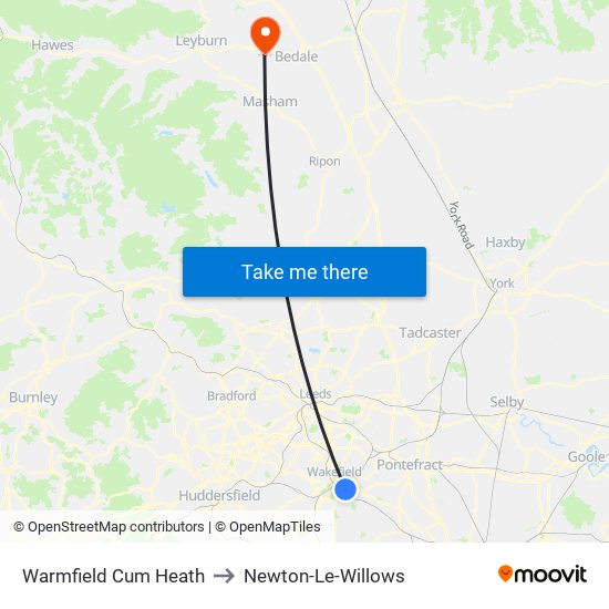 Warmfield Cum Heath to Newton-Le-Willows map