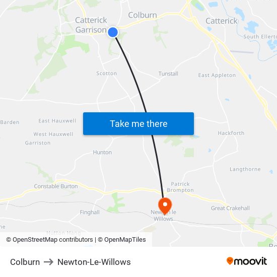 Colburn to Newton-Le-Willows map