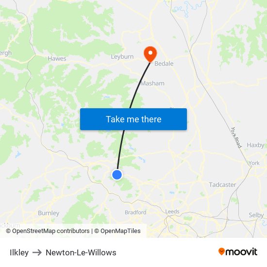 Ilkley to Newton-Le-Willows map