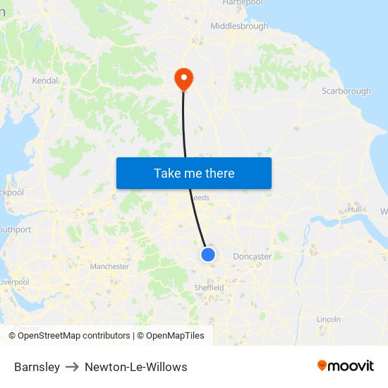 Barnsley to Newton-Le-Willows map