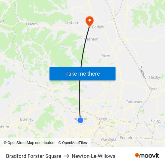 Bradford Forster Square to Newton-Le-Willows map