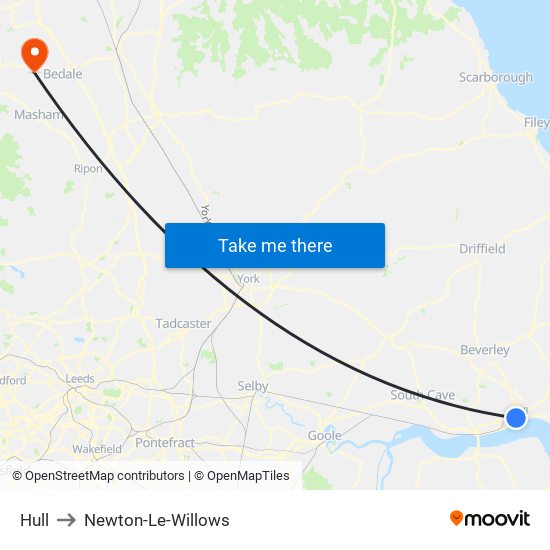 Hull to Newton-Le-Willows map