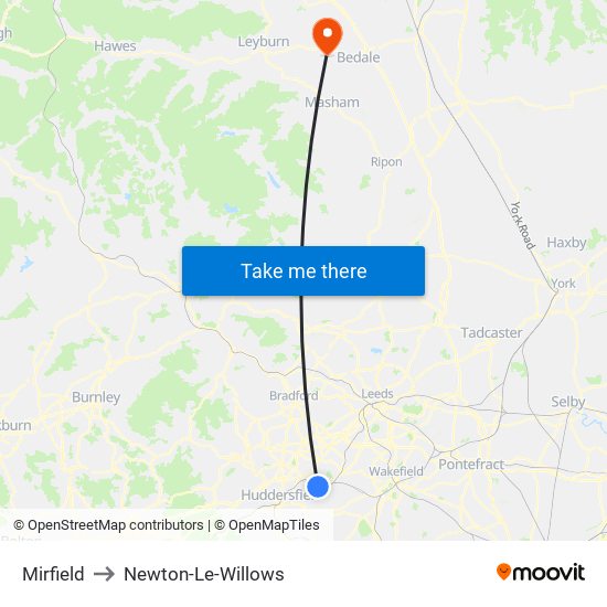 Mirfield to Newton-Le-Willows map