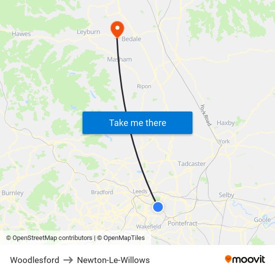 Woodlesford to Newton-Le-Willows map