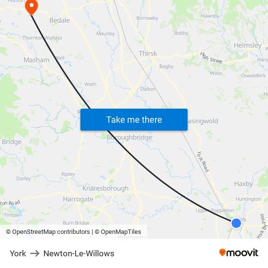 York to Newton-Le-Willows map