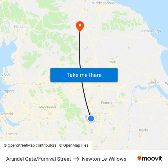 Arundel Gate/Furnival Street to Newton-Le-Willows map