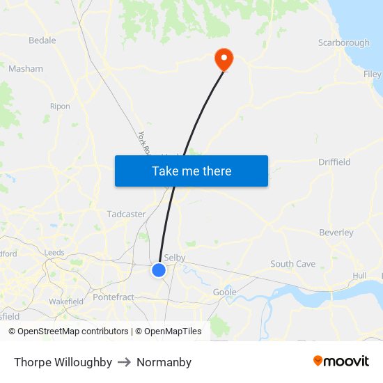 Thorpe Willoughby to Normanby map