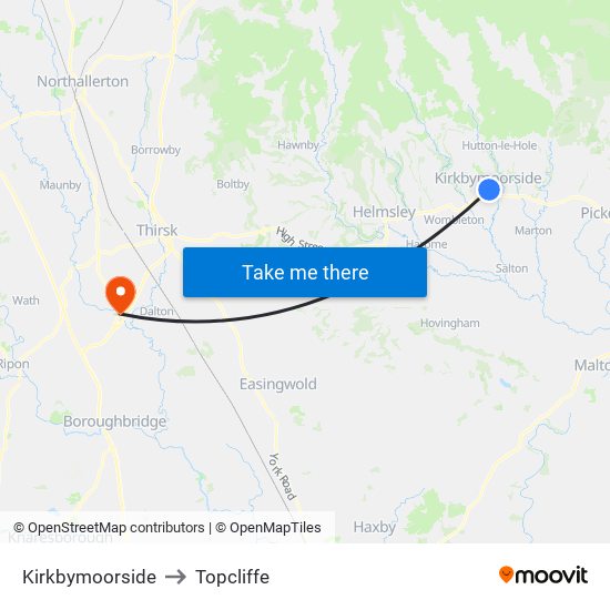 Kirkbymoorside to Topcliffe map
