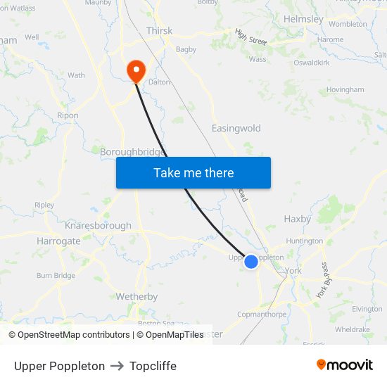 Upper Poppleton to Topcliffe map