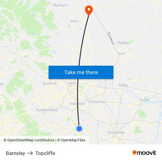 Barnsley to Topcliffe map