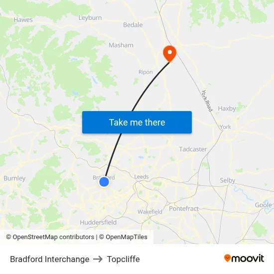 Bradford Interchange to Topcliffe map