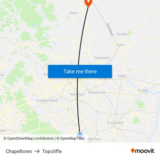 Chapeltown to Topcliffe map