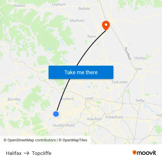 Halifax to Topcliffe map
