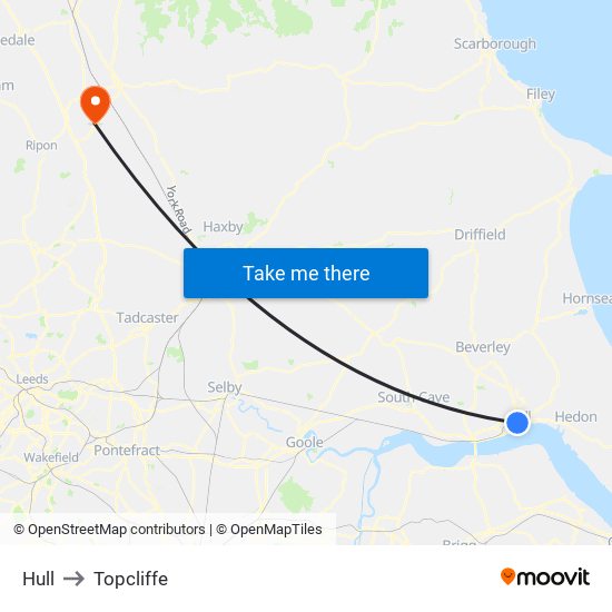 Hull to Topcliffe map