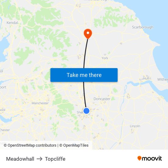 Meadowhall to Topcliffe map