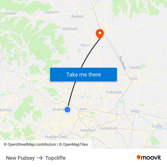 New Pudsey to Topcliffe map