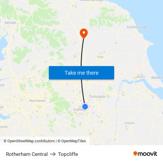 Rotherham Central to Topcliffe map