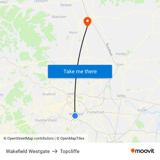 Wakefield Westgate to Topcliffe map