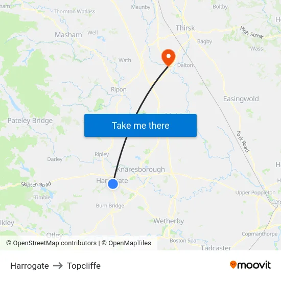 Harrogate to Topcliffe map