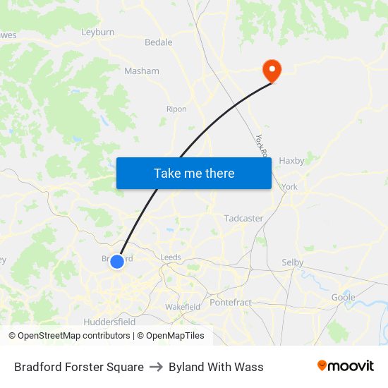 Bradford Forster Square to Byland With Wass map