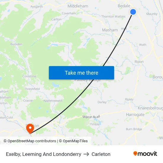 Exelby, Leeming And Londonderry to Carleton map