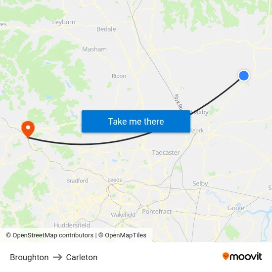 Broughton to Carleton map