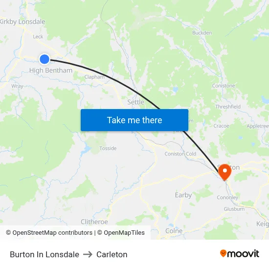 Burton In Lonsdale to Carleton map