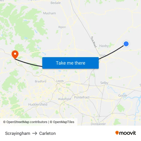 Scrayingham to Carleton map
