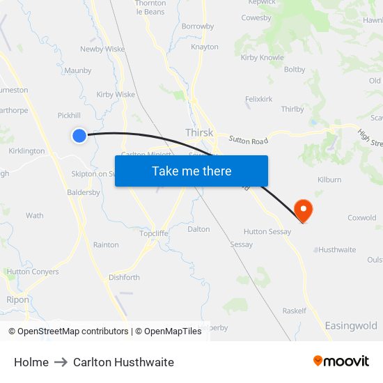 Holme to Carlton Husthwaite map