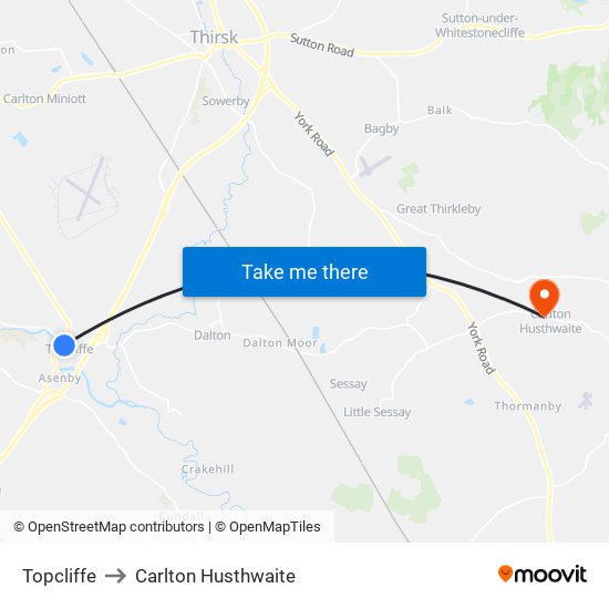 Topcliffe to Carlton Husthwaite map