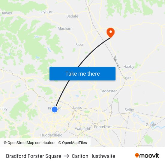 Bradford Forster Square to Carlton Husthwaite map