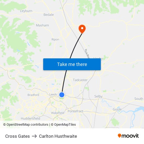 Cross Gates to Carlton Husthwaite map