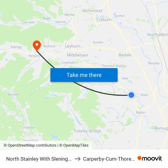 North Stainley With Sleningford to Carperby-Cum-Thoresby map