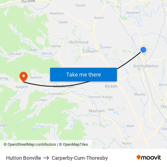 Hutton Bonville to Carperby-Cum-Thoresby map