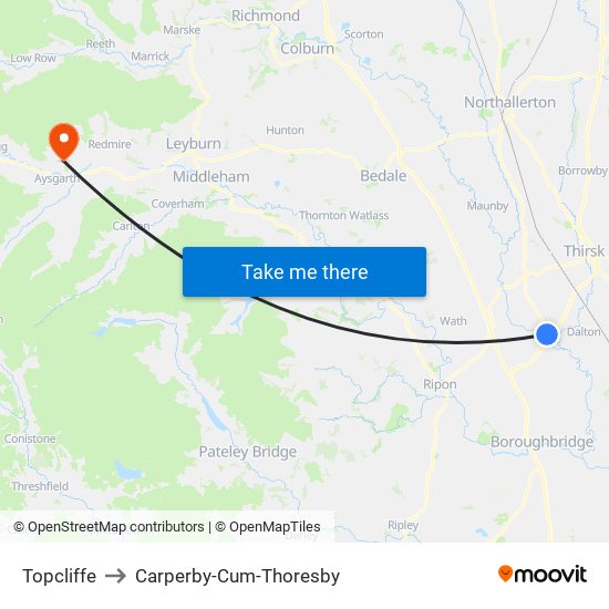 Topcliffe to Carperby-Cum-Thoresby map