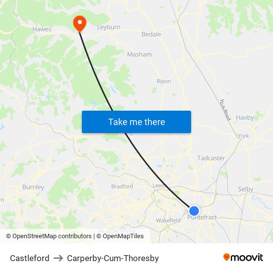 Castleford to Carperby-Cum-Thoresby map