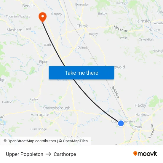 Upper Poppleton to Carthorpe map