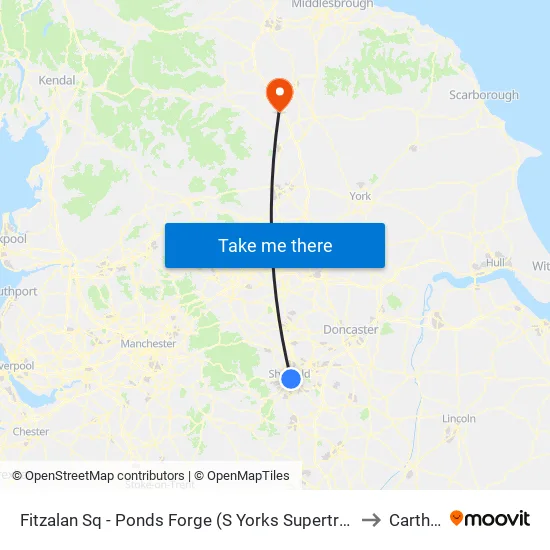 Fitzalan Sq - Ponds Forge From City, Sheffield Centre to Carthorpe map
