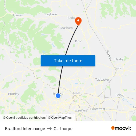 Bradford Interchange to Carthorpe map