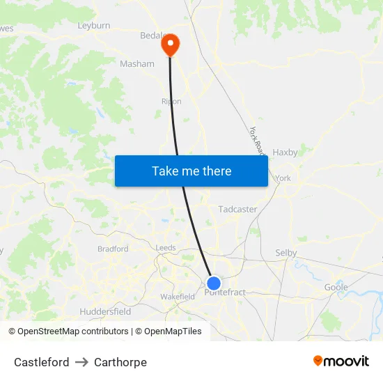 Castleford to Carthorpe map