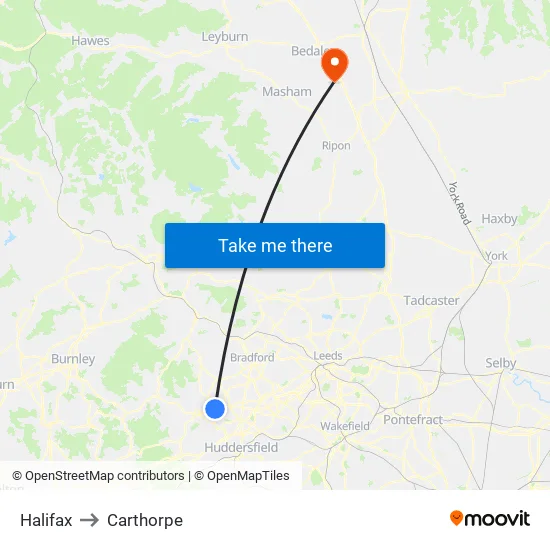Halifax to Carthorpe map